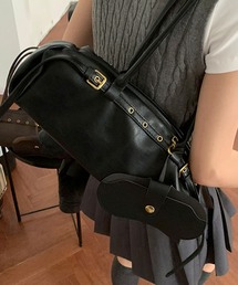 florist | 【アイウェアケース付き】アイレットベルトデザインレザータッチボストンバッグ/ショルダーバッグ/500mlペットボトル収納可(ボストンバッグ)