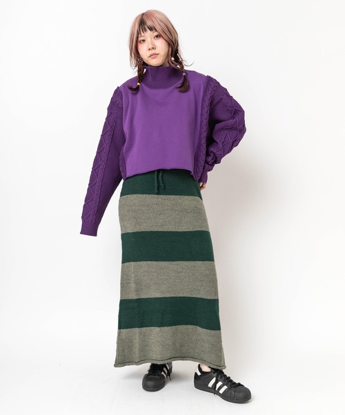 RNA(アールエヌエー)の「K2709 アランニットコンビ裏毛タートル(ニット/セーター・レディース・杢グレー/パープル/ブラック・MEDIUM)」の22枚目の写真