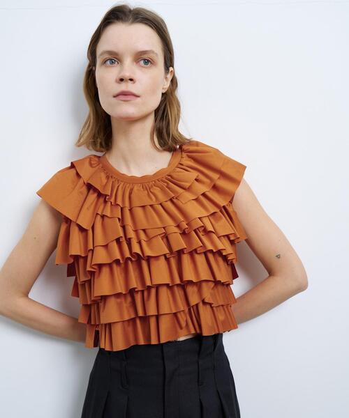 LANVIN en Bleu（ランバンオンブルー）の「ランダムフリルカットソー（シャツ/ブラウス・レディース・ブラック/オフホワイト/オレンジ・38）」の2枚目の写真
