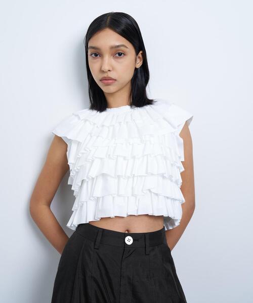 LANVIN en Bleu（ランバンオンブルー）の「ランダムフリルカットソー（シャツ/ブラウス・レディース・ブラック/オフホワイト/オレンジ・38）」の10枚目の写真