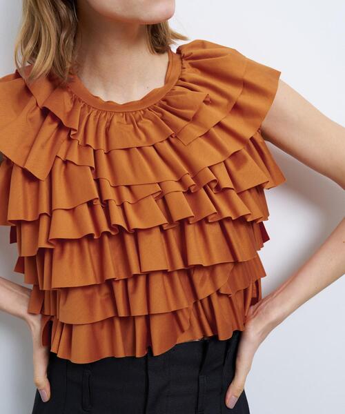 LANVIN en Bleu（ランバンオンブルー）の「ランダムフリルカットソー（シャツ/ブラウス・レディース・ブラック/オフホワイト/オレンジ・38）」の20枚目の写真
