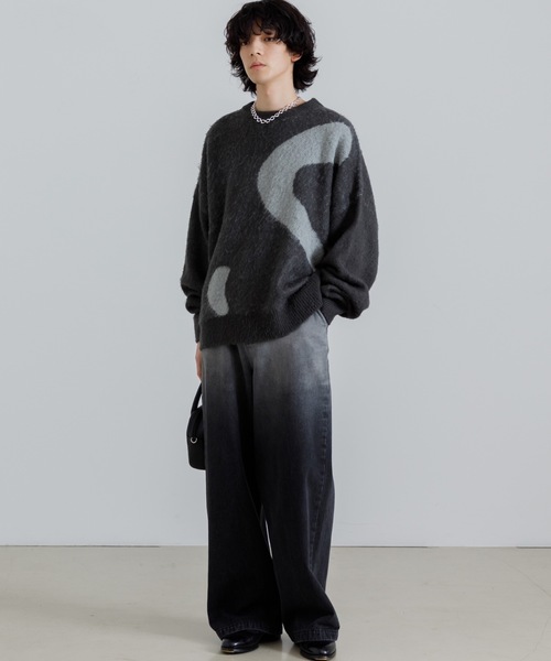 SINSS（シンス）の「Shaggy design knit / シャギーデザインニット（ニット/セーター・メンズ・ライトグレー/チャコール・LARGE/MEDIUM/SMALL）」の7枚目の写真