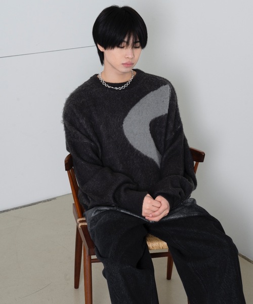 SINSS（シンス）の「Shaggy design knit / シャギーデザインニット（ニット/セーター・メンズ・ライトグレー/チャコール・LARGE/MEDIUM/SMALL）」の17枚目の写真
