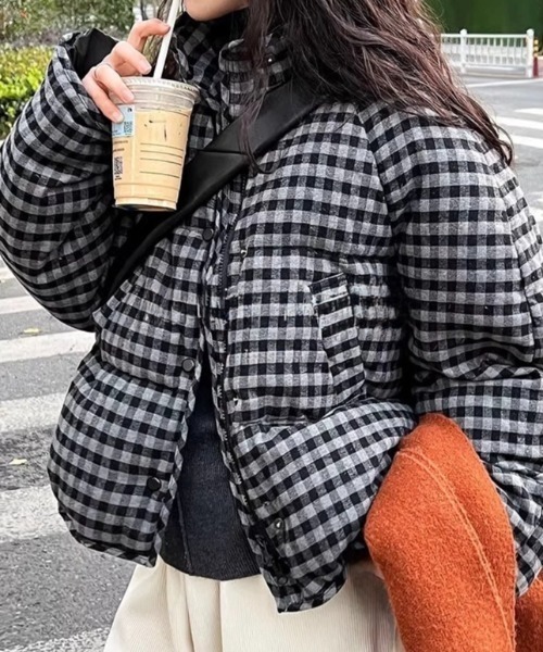 入手困難✨XL相当 マッキントッシュ ダウンジャケット 総柄 チェック柄 黒 REMUR ダウンコート ダウンジャケット スタンドカラー中綿ジャケット