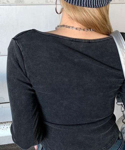 non-hedge(ノンヘッジ)の「レースアップリブショート丈ロンT(Tシャツ/カットソー・レディース・ブラック/チャコールグレー/オフホワイト・FREE)」の11枚目の写真