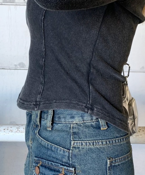 non-hedge(ノンヘッジ)の「レースアップリブショート丈ロンT(Tシャツ/カットソー・レディース・ブラック/チャコールグレー/オフホワイト・FREE)」の14枚目の写真