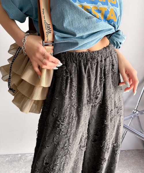 mily bilet(ミウィビレット)の「【mily bilet】旬なおしゃれダメージ加工。クラッシュジャガードワイドイージーパンツ(その他パンツ・レディース・チャコールグレー/ブラック・MEDIUM/LARGE/X-LARGE/SMALL)」の18枚目の写真