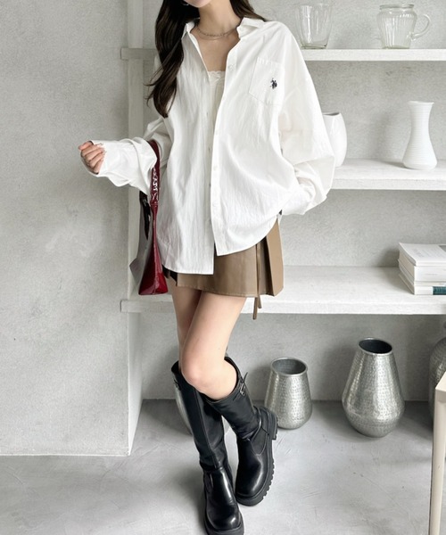 U.S. POLO ASSN.（ユーエスポロアッスン）の「Ada.別注// U.S. POLO ASSN ビッグサイズ ボリュームスリーブ ギンガムチェック シャツ（シャツ/ブラウス・レディース・ピンク/ネイビー/オレンジ/ブラック/チャコール/ホワイト/サックスブルー・M/L）」の2枚目の写真