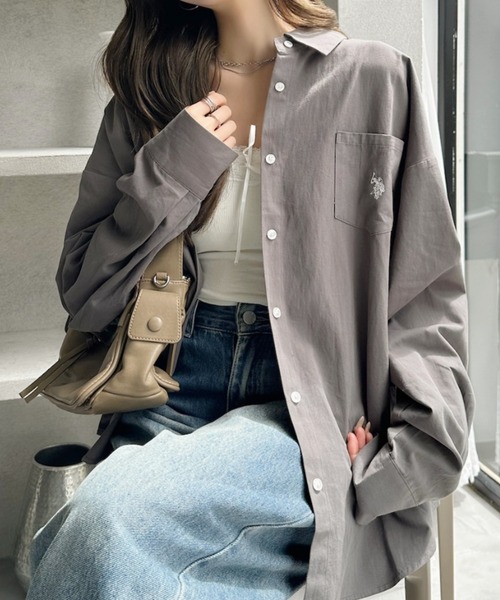 U.S. POLO ASSN.（ユーエスポロアッスン）の「Ada.別注// U.S. POLO ASSN ビッグサイズ ボリュームスリーブ ギンガムチェック シャツ（シャツ/ブラウス・レディース・ピンク/ネイビー/オレンジ/ブラック/チャコール/ホワイト/サックスブルー・M/L）」の4枚目の写真