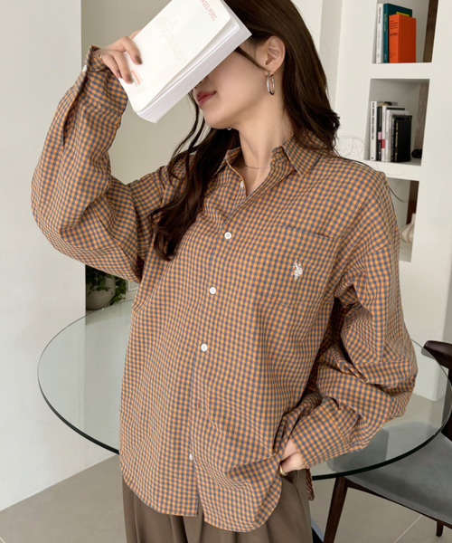 U.S. POLO ASSN.（ユーエスポロアッスン）の「Ada.別注// U.S. POLO ASSN ビッグサイズ ボリュームスリーブ ギンガムチェック シャツ（シャツ/ブラウス・レディース・ピンク/ネイビー/オレンジ/ブラック/チャコール/ホワイト/サックスブルー・M/L）」の22枚目の写真