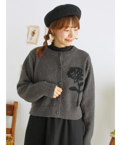 Samansa Mos2（サマンサ モスモス）の「◎ブークレ刺繍ニットカーディガン（カーディガン/ボレロ・レディース・ピンク/ミント/チャコールグレー/キナリ・F）」の5枚目の写真