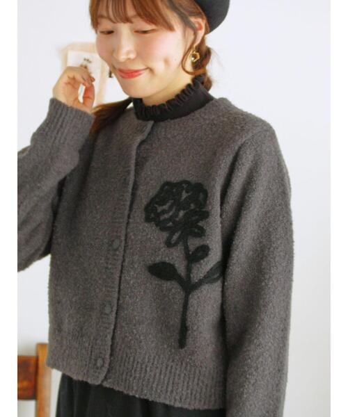 Samansa Mos2（サマンサ モスモス）の「◎ブークレ刺繍ニットカーディガン（カーディガン/ボレロ・レディース・ピンク/ミント/チャコールグレー/キナリ・F）」の7枚目の写真