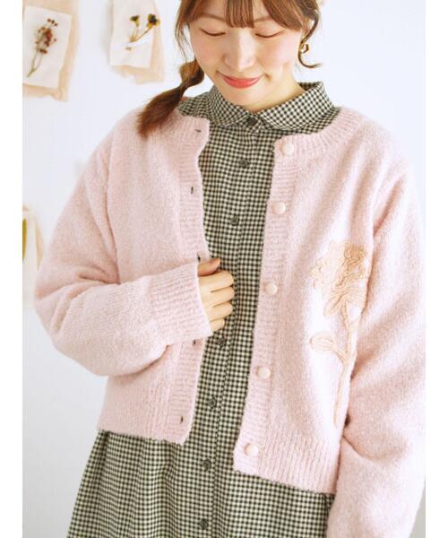 Samansa Mos2（サマンサ モスモス）の「◎ブークレ刺繍ニットカーディガン（カーディガン/ボレロ・レディース・ピンク/ミント/チャコールグレー/キナリ・F）」の14枚目の写真