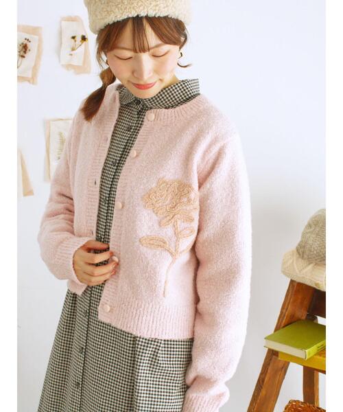Samansa Mos2（サマンサ モスモス）の「◎ブークレ刺繍ニットカーディガン（カーディガン/ボレロ・レディース・ピンク/ミント/チャコールグレー/キナリ・F）」の15枚目の写真