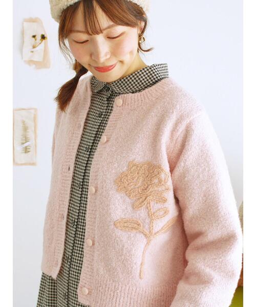 Samansa Mos2（サマンサ モスモス）の「◎ブークレ刺繍ニットカーディガン（カーディガン/ボレロ・レディース・ピンク/ミント/チャコールグレー/キナリ・F）」の16枚目の写真
