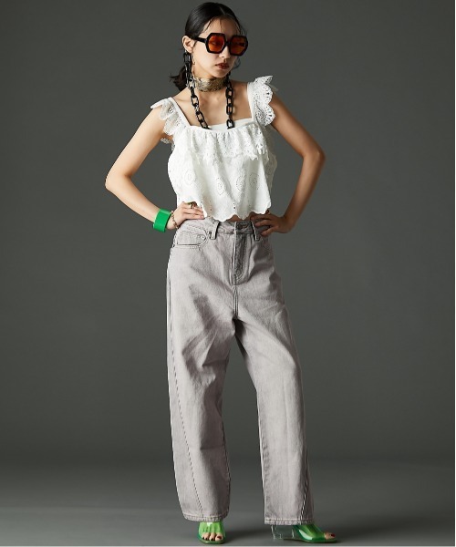 GEVS.（ジェイヴィス）の「カラーオーバーダイデニムパンツ＜大きいサイズ有＞GEVS.（デニムパンツ・レディース・ピンク系/パープル系・73/76/80/84/88/92/96/98/106/114/122）」の4枚目の写真