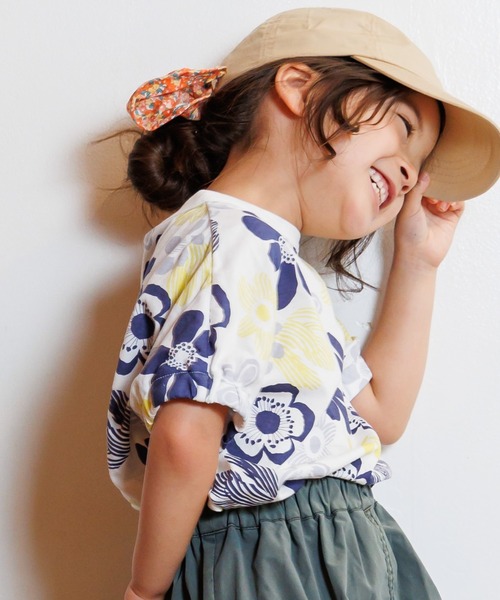 MAKE YOUR DAY(メイクユアデイ)の「おっきなお花総柄半袖Tシャツ■80~140cm(Tシャツ/カットソー・キッズ・ネイビー/レッド・140/130/100/120/110/80/90)」の1枚目の写真