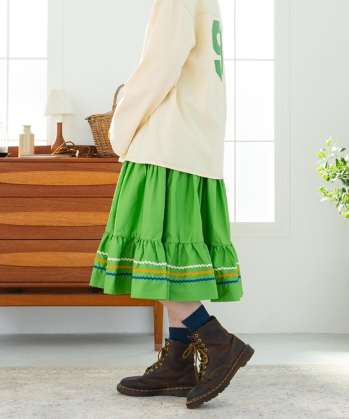 eLur（エラー）の「ティアードスカート（スカート・レディース・オレンジ/グリーン・FREE）」の2枚目の写真