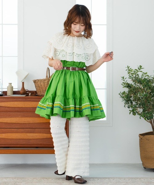 eLur（エラー）の「ティアードスカート（スカート・レディース・オレンジ/グリーン・FREE）」の9枚目の写真