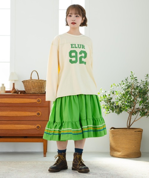 eLur（エラー）の「ティアードスカート（スカート・レディース・オレンジ/グリーン・FREE）」の10枚目の写真