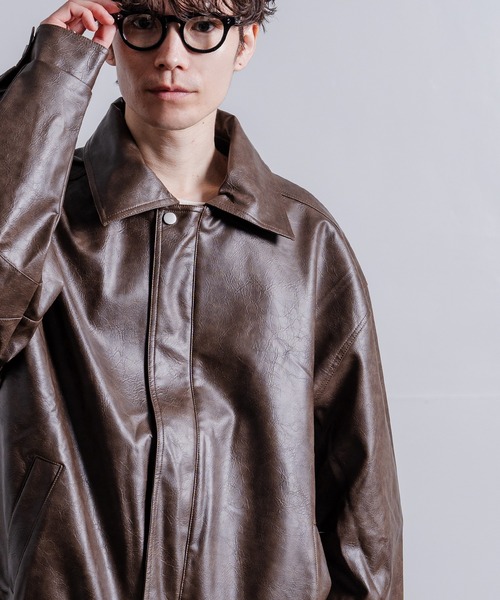 Crownor（クラウノアー）の「PU ジャケット（ブルゾン・メンズ・グレー/ブラウン/チャコール・MEDIUM/LARGE）」の14枚目の写真