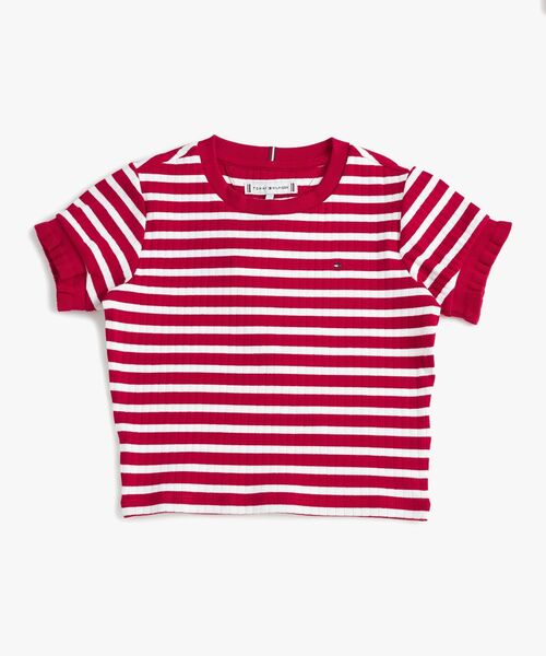 TOMMY HILFIGER(トミーヒルフィガー)の「GIRLS ラッフルストライプショートスリーブトップ(その他トップス・キッズ・ネイビー/レッド・130cm/140cm/150cm/160cm)」の2枚目の写真