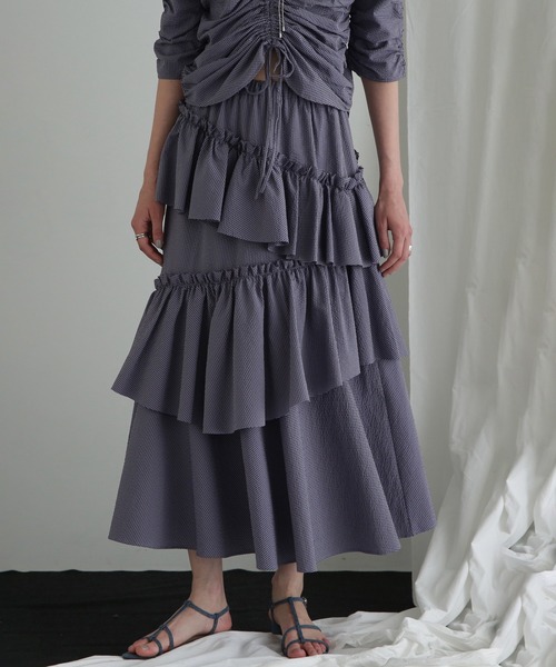 ROSE BUD(ローズバッド)の「(CREOLME)ギンガムチェックフリルスカート(スカート・レディース・ブルー/ブラック・ONE SIZE)」の1枚目の写真