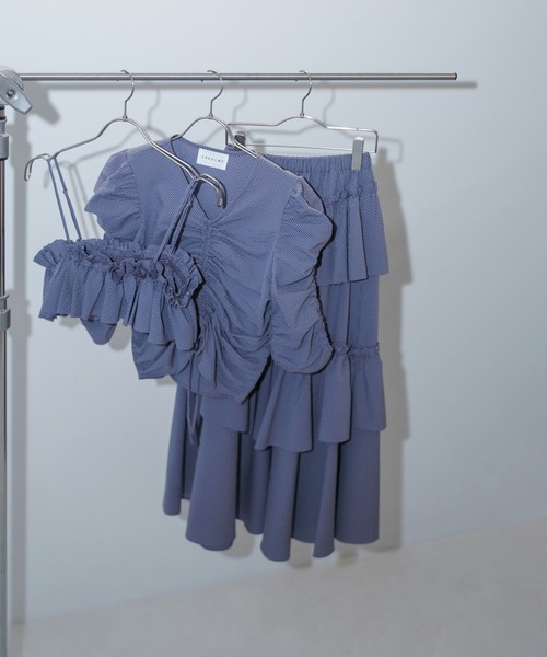 ROSE BUD(ローズバッド)の「(CREOLME)ギンガムチェックフリルスカート(スカート・レディース・ブルー/ブラック・ONE SIZE)」の4枚目の写真