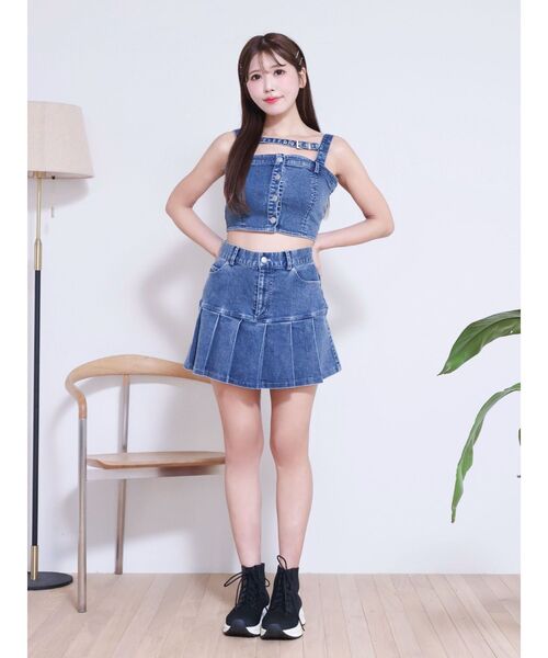 EATME（イートミー）の「ベルトデニムビスチェ（セットアップ可能）（キャミソール・レディース・ブラック/ブルー/ピンク・FREE）」の12枚目の写真