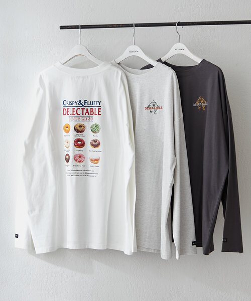 NUNIFE（ユニフィー）の「【NUNIFE】ドーナッツメニューT（Tシャツ/カットソー・レディース・オフホワイト/オートミール/スミクロ・FREE）」の2枚目の写真