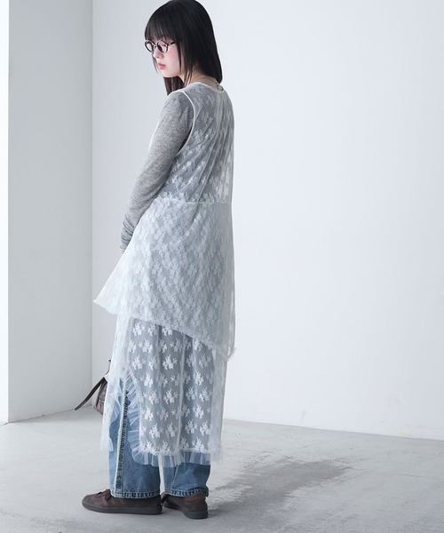 フラワー柄ノースリーブワンピース セール】【forksy.】フラワー柄 チュールレース レイヤード