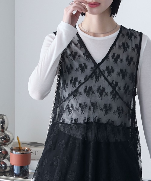 セール】【forksy.】フラワー柄 チュールレース レイヤード