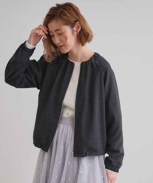 リネン混　ノーカラー　ブルゾン 洗える】Sheer Vis リネン ノーカラー ブルゾン / J.PRESS