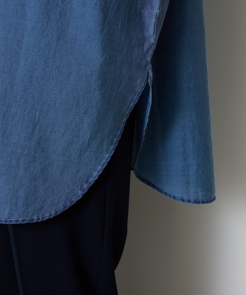 新品COLLAGE GALLARDAGALANTEバックボタンデニムシアーシャツ セール】Q.anos/バックボタンデニムシアーシャツ/新色追加