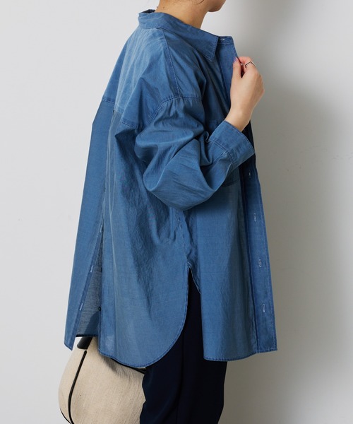 セール】Q.anos/バックボタンデニムシアーシャツ/新色追加