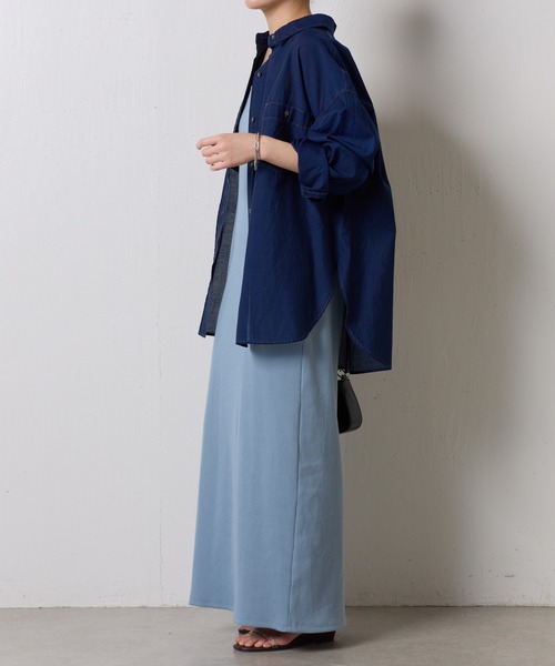 新品COLLAGE GALLARDAGALANTEバックボタンデニムシアーシャツ セール】Q.anos/バックボタンデニムシアーシャツ/新色追加