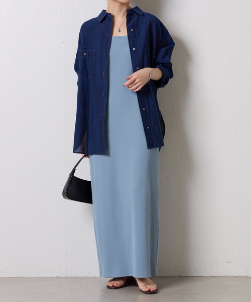 セール】Q.anos/バックボタンデニムシアーシャツ/新色追加（シャツ