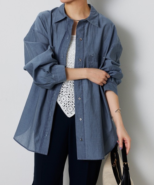 新品COLLAGE GALLARDAGALANTEバックボタンデニムシアーシャツ セール】Q.anos/バックボタンデニムシアーシャツ/新色追加（シャツ