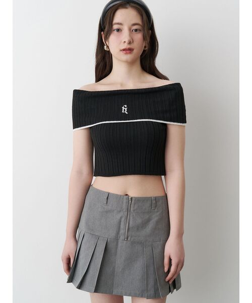 定価14300円税込　リブオフショルダーニット 38 ボーダー セール】BOEDER OFFSHOULDER KNIT PO/ボーダーオフショルダー