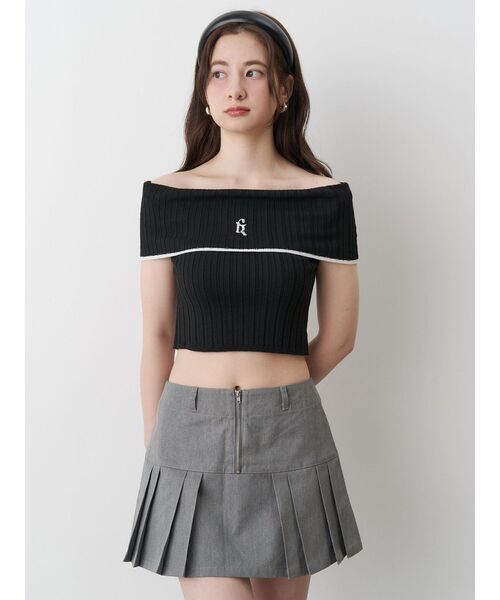 定価14300円税込　リブオフショルダーニット 38 ボーダー セール】BOEDER OFFSHOULDER KNIT PO/ボーダーオフショルダー