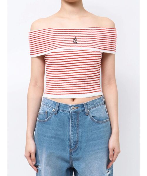 CALNAMUR（カルナムール）の「BOEDER OFFSHOULDER KNIT PO/ボーダーオフショルダーニットプルオーバー（ニット/セーター・レディース・その他1/レッド/ブラック・FREE）」の9枚目の写真