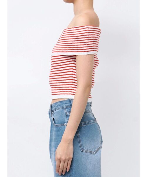 CALNAMUR（カルナムール）の「BOEDER OFFSHOULDER KNIT PO/ボーダーオフショルダーニットプルオーバー（ニット/セーター・レディース・その他1/レッド/ブラック・FREE）」の10枚目の写真