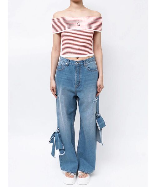 CALNAMUR（カルナムール）の「BOEDER OFFSHOULDER KNIT PO/ボーダーオフショルダーニットプルオーバー（ニット/セーター・レディース・その他1/レッド/ブラック・FREE）」の17枚目の写真