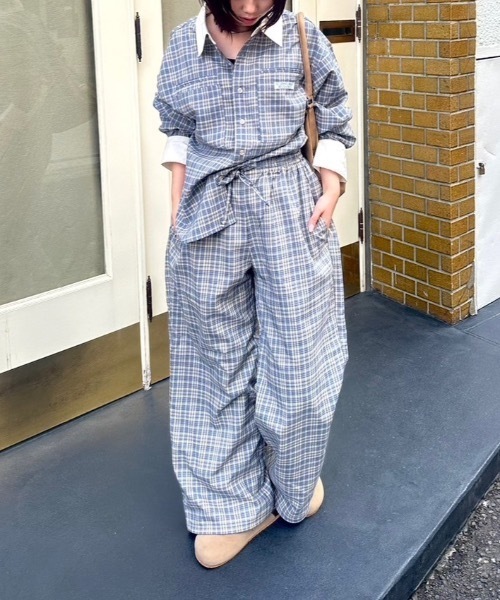 nemne store(ネンネストア)の「配色チェックグランパシャツ(シャツ/ブラウス・レディース・サックスブルー系/ネイビー・MEDIUM/SMALL)」の15枚目の写真