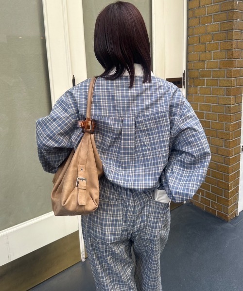nemne store(ネンネストア)の「配色チェックグランパシャツ(シャツ/ブラウス・レディース・サックスブルー系/ネイビー・MEDIUM/SMALL)」の6枚目の写真
