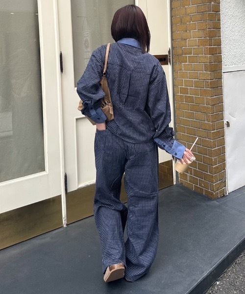 nemne store(ネンネストア)の「配色チェックグランパシャツ(シャツ/ブラウス・レディース・サックスブルー系/ネイビー・MEDIUM/SMALL)」の12枚目の写真