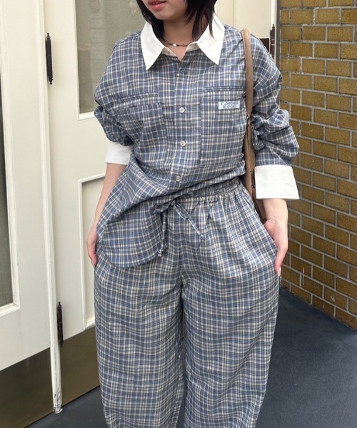 nemne store(ネンネストア)の「配色チェックグランパシャツ(シャツ/ブラウス・レディース・サックスブルー系/ネイビー・MEDIUM/SMALL)」の16枚目の写真