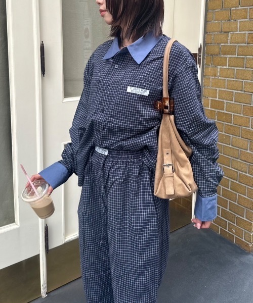 nemne store(ネンネストア)の「配色チェックグランパシャツ(シャツ/ブラウス・レディース・サックスブルー系/ネイビー・MEDIUM/SMALL)」の11枚目の写真