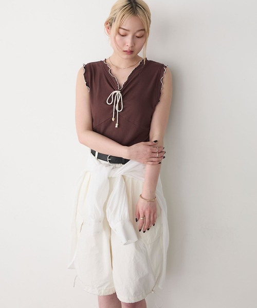 forksy.（フォルクシー）の「【forksy.】メロウフリル リブタンクトップ（タンクトップ・レディース・マスタード/ダークグレー/ブラウン/ブラック・FREE）」の7枚目の写真