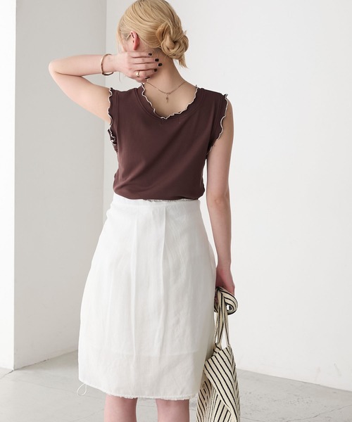 forksy.（フォルクシー）の「【forksy.】メロウフリル リブタンクトップ（タンクトップ・レディース・マスタード/ダークグレー/ブラウン/ブラック・FREE）」の10枚目の写真